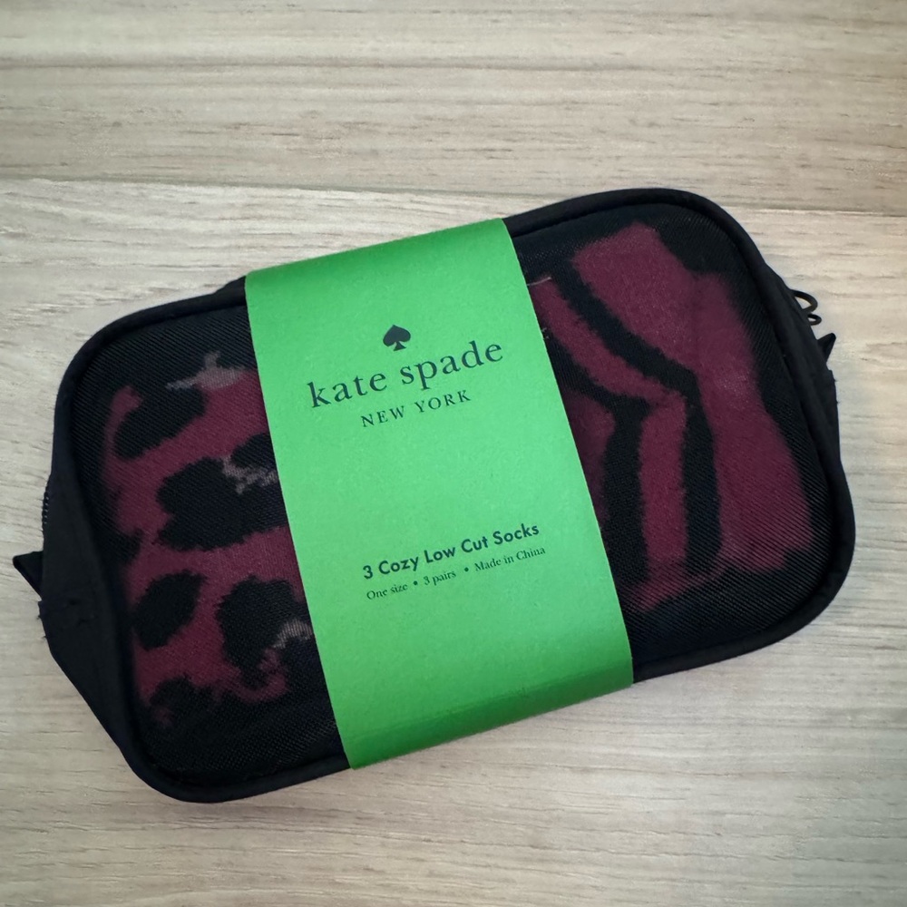 Kate Spade Black & Pink 3 Pairs Cozy Low Cut SOCKS NWT in Reusable Bag Designer